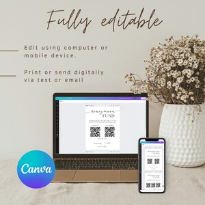 Honeymoon Fund Wedding Sign, Venmo Honeymoon Wish Sign, QR Code Modern Wedding Sign, Wedding Cash Gift, Canva Template, Instant Download image 8