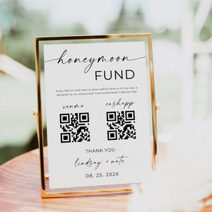 Huwelijksreis fonds bord, Venmo wens teken huwelijksreis, QR-code modern bruiloft teken, bruiloft contant cadeau, canvas sjabloon, Instant Download