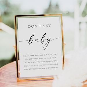 Don&#39;t Say Baby Game Sign, Minimalist Baby Shower Game, Baby Shower Fun Game Sign, Gender Neutral Clothespin Game, Instant Download, Canva