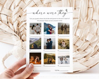 Where Were They Bridal Game, Minimalist Photo Guessing Game Card, Couples Shower Game, Canva, Editable Download