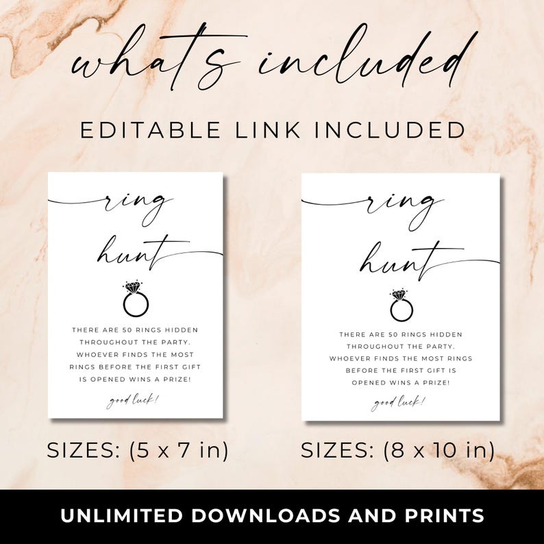 Bridal Shower Ring Game Sign, Minimalist Bridal Shower, Bachelorette