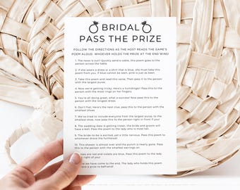 Pase el premio para la despedida de soltera Canva, juego de pasar el regalo para la novia, juego de actividades para la despedida de soltera, pase el premio, poema de pasar el regalo, editable