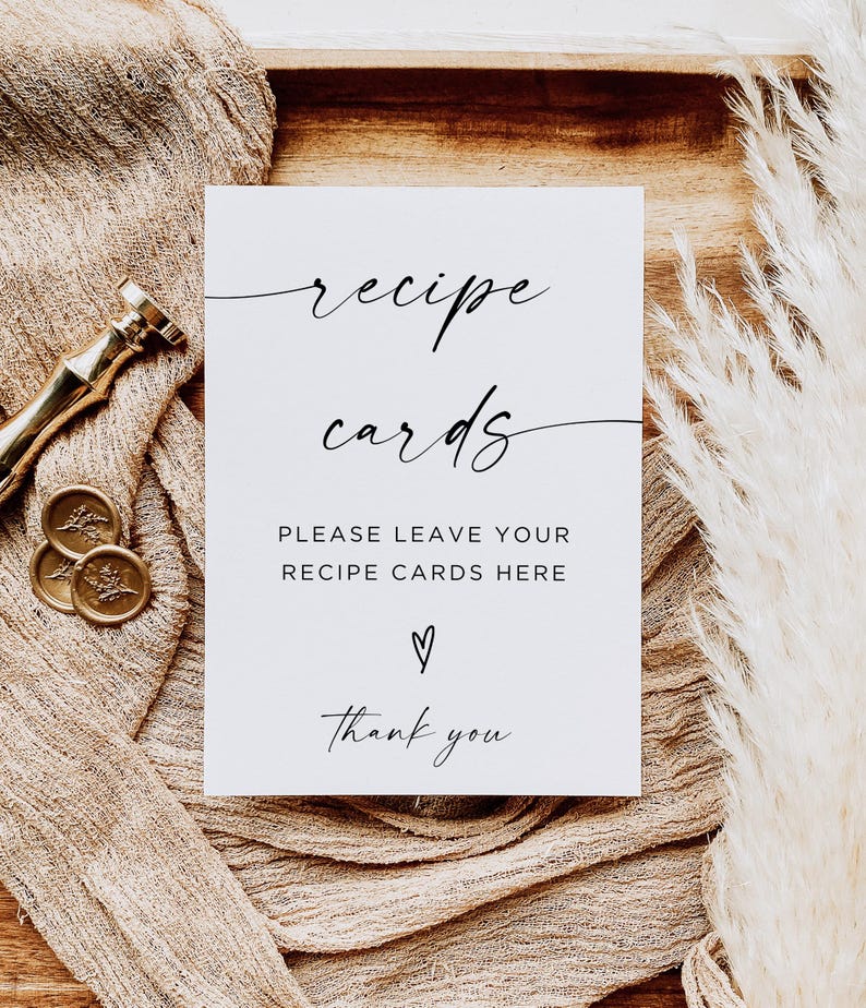 Recipe Card Table Sign, Leave Your Recipe Cards Here, Minimalist Bridal ...