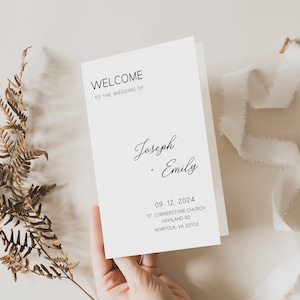 Wedding Program Template Bifold | Wedding Program | Folded Program | Minimalist Wedding | Editable Program | Printable Program | Download