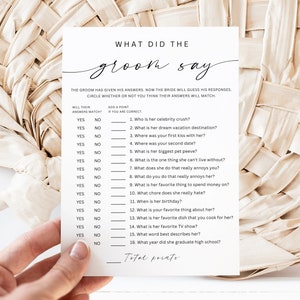 What Did The Groom Say, Minimalist What Did the Groom Say?, Bridal Shower Game, Bridal Shower Games Printable, Editable Download, Canva, 5x7