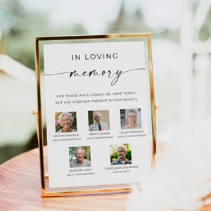 In Loving Memory with Photos Sign, Memorial Table Decor Names Sign, Remembrance Memorial Chair, Funeral Memorial, Editable, Download, Canva