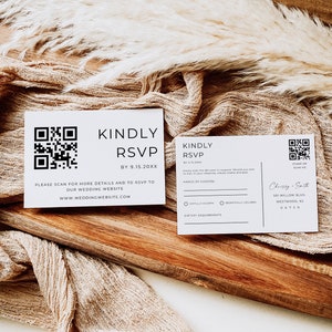 Antwortkarte für die Hochzeit mit QR-Code, Hochzeitsantwortkarte, minimalistische Online-Antwortkarte, bearbeitbare Vorlage, Download, bearbeitbare Vorlage