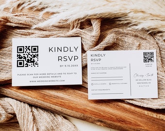 RSVP Wedding Cards With QR Code, Wedding Response Card, Minimalist Online Reply Card, Editable Template, Download, Editable Template