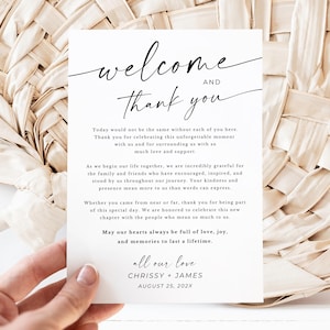 Tarjeta de agradecimiento para mesa de boda, tarjetas de agradecimiento elegantes y personalizadas, tarjetas de bienvenida y agradecimiento, tarjetas de mesa imprimibles para bodas, Canva