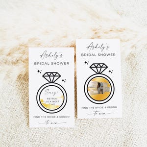 Jogo de raspar anel, diversão para chá de panela, encontre a noiva e o noivo, raspadinha para impressão, jogo de despedida de solteira, cartão editável, Canva