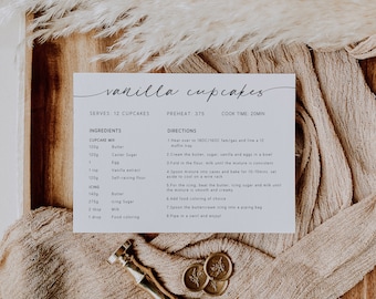 Editable Recipe Cards Download, Minimalist Printable Recipe Card, Minimal Recipe Card, Multiple Sizes, Editable Template, Canva