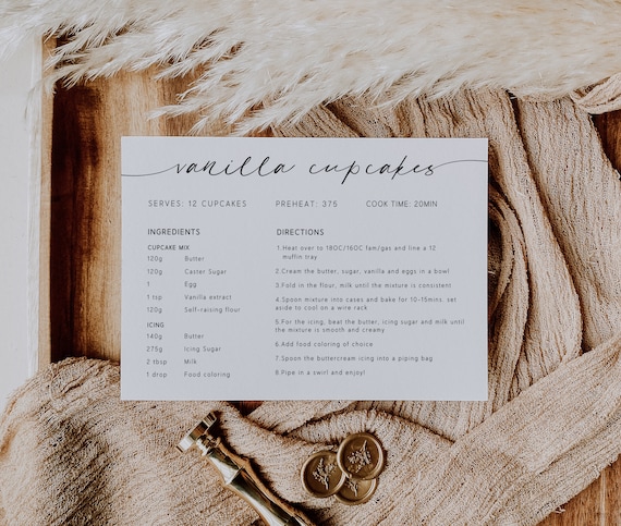 Editable Recipe Cards Download, Minimalist Printable Recipe Card, Minimal Recipe Card, Multiple Sizes, Editable Template, Canva