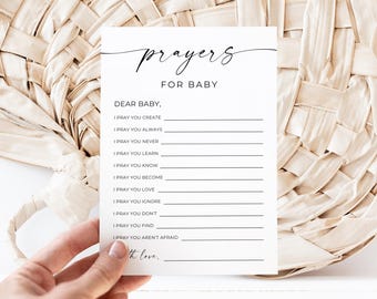 Prayer Cards For Baby, Prayers For Baby, Well Wishes for Baby, Minimalist Baby Shower Printable, Editable Template, Canva, 5x7