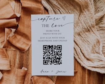 Capture The Love QR Code Wedding Card, Modern Minimalist Wedding Photo Card, Capture the Love Card, Printable Share the Love, Editable Cards