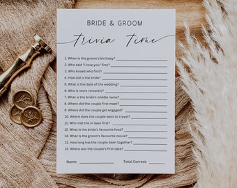 Trivia Game For Bride And Groom, Minimalist Bridal Shower Game, Who Knows The Couple Best Game, Wedding Reception Party Game, Canva Template