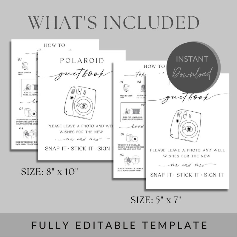 Polaroid Guest Book Sign, Instax Instructions, Instax Mini 12, How To Load New Film Camera Instructions Sign, How To Take A Photo, Download image 5