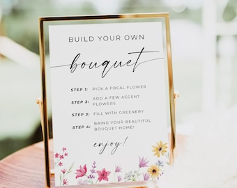 Cartello per creare il tuo bouquet, cartello per addio al nubilato floreale, cartello per bar con fiori, poster per carrello bar con fiori selvatici, stampabile, scaricabile, Canva