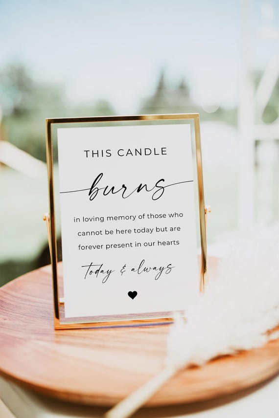 This Candle Burns Memorial Sign, In Loving Memory Sign Template, Modern In Memory Sign, Wedding Memorial Candles Table Sign Decoration Canva