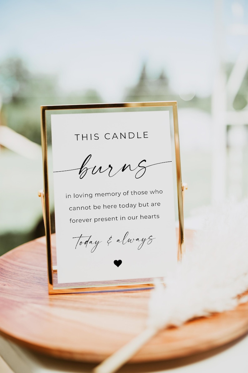 This Candle Burns Memorial Sign, In Loving Memory Sign Template, Modern In Memory Sign, Wedding Memorial Candles Table Sign Decoration Canva image 1