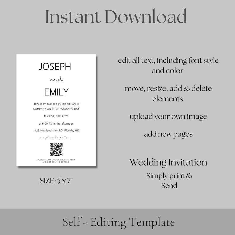 Wedding Invite Template With QR Code QR Code Invitation - Etsy