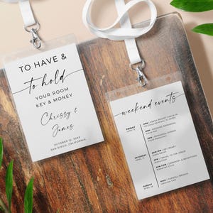 Sleutelkaartlabel trouwkamer, sleutelkaartzakje, modern reisplan, agenda, bewerkbare sjabloon, bestemming bruiloft, instant download, Canva
