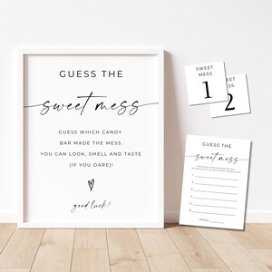 Guess The Sweet Mess Baby Shower Game Download, Boho Baby Shower Game, Kraft Modern Minimal, Printable, Editable Template, Canva