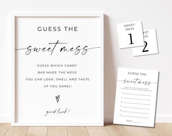 Guess The Sweet Mess Baby Shower Game Download, Boho Baby Shower Game, Kraft Modern Minimal, Printable, Editable Template, Canva