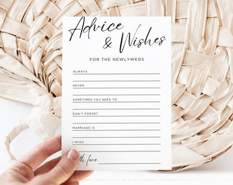 Minimalist Bridal Advice Card, Modern Advice For The Bride Cards, Bridal Shower Advice Cards Template, Editable Template, Download, Canva