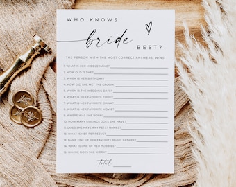 Who Knows The Bride Best Game Editable, Minimalist Who Knows The Bride the Most Game, Bridal Shower Game, How Well Do you Know The Bride