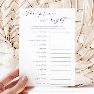 Minimalist Baby Shower Game The Price Is Right, The Price Is Right Baby Shower Game Minimal, Baby Shower Games Printable, Editable Download
