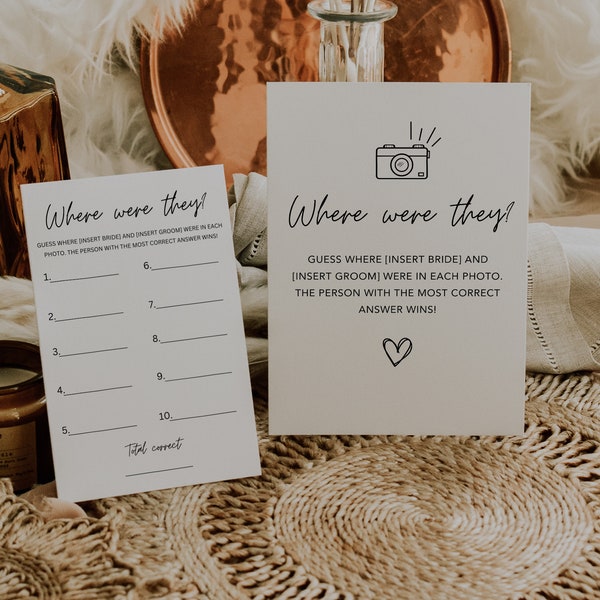 Where Were They Bridal Shower Game Template, Couples Photo Shower Game, Modern Minimalist Bridal Shower,  Boho Trivia Game, Canva, Download