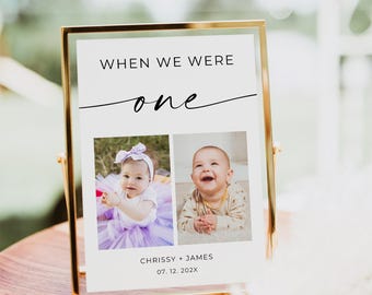 PRINTED + SHIPPED When We Were Age Photo Table Number, Childhood Photo Sign, Wedding Table Decor, Photo Table Number Sign