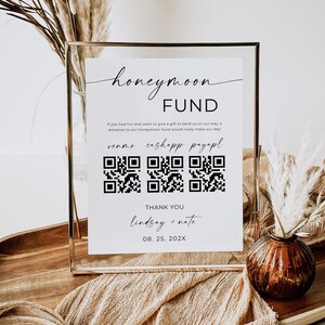 Honeymoon Fund Wedding Sign, Venmo Honeymoon Wish Sign, QR Code Modern Wedding Sign, Wedding Cash Gift, Canva Template, Instant Download image 3
