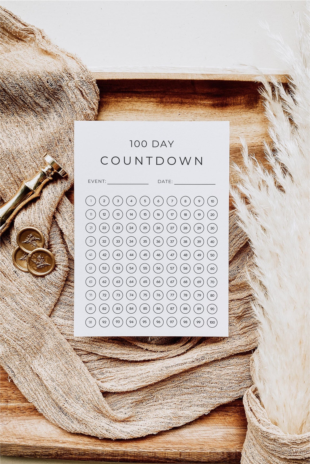 30, 60, 90, 100 Day Countdown, Printable Template, Countdown Calendar ...