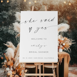 Brautparty-Willkommensschild Einfaches, minimalistisches Boho-Brautpartyschild, She Said Yes Brautparty-Willkommen, modernes Willkommensschild, Canva, Bearbeiten