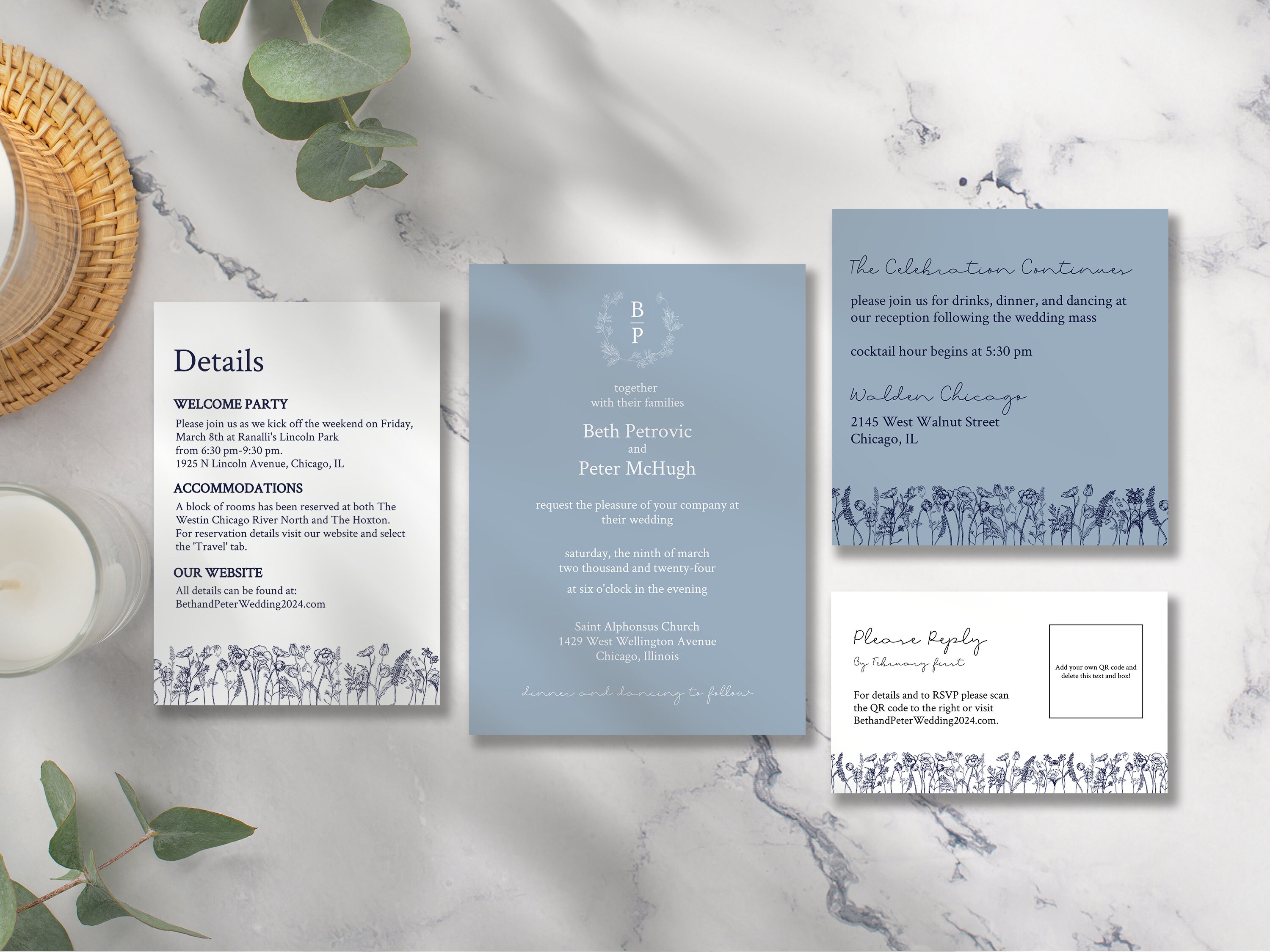 Desert Blue Wedding Invitation Suite | Customizable