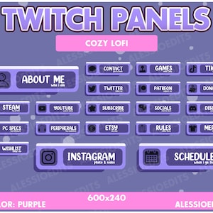 20x Cute Twitch Panels - Lofi Twitch Panels, Twitch Panels Pastel, Lofi Aesthetic, Kawaii Twitch Panels, Purple Twitch Panels