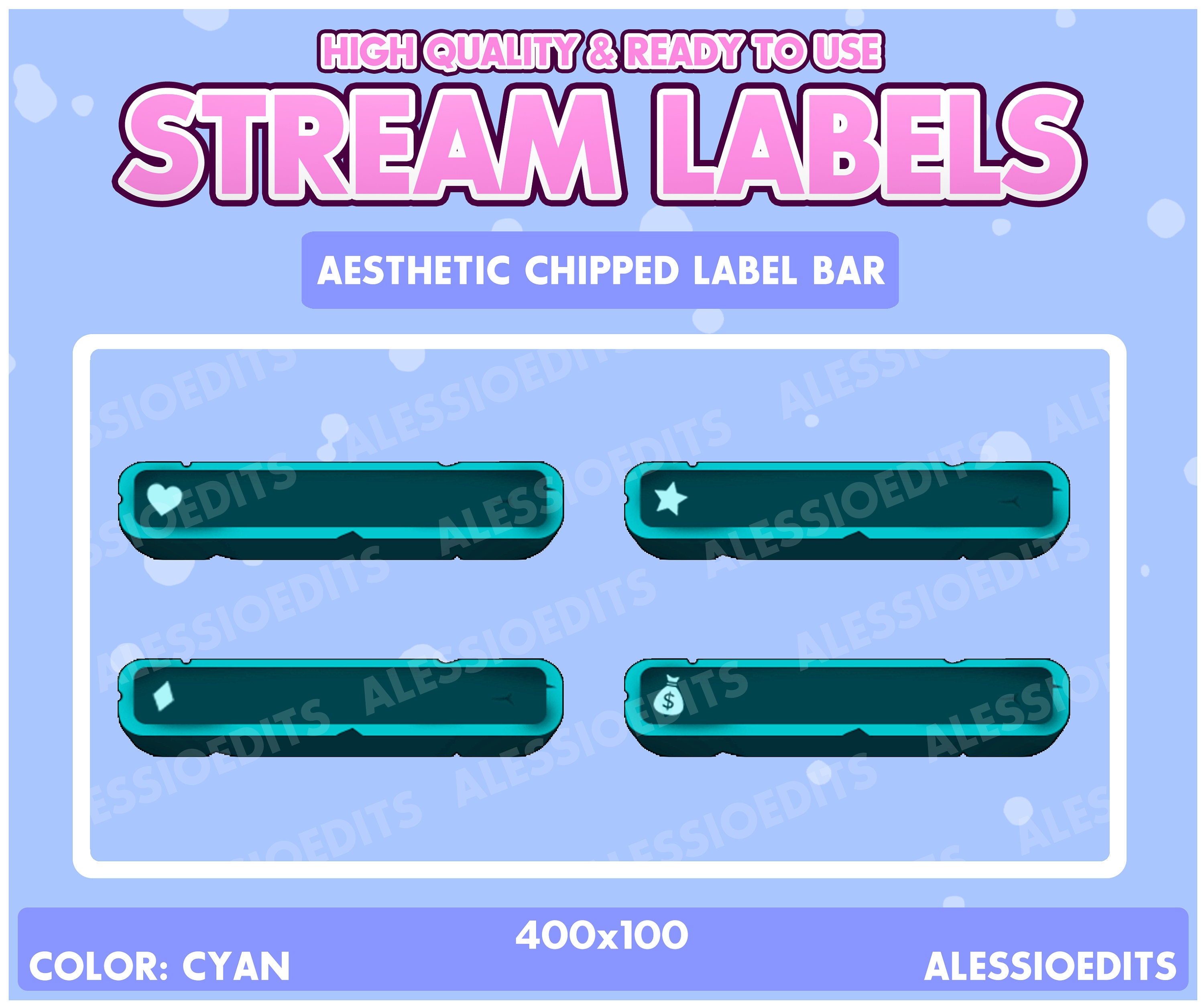 4x Aesthetic Chipped Label Bar for Twitch Custom Stream Overlay, Recent