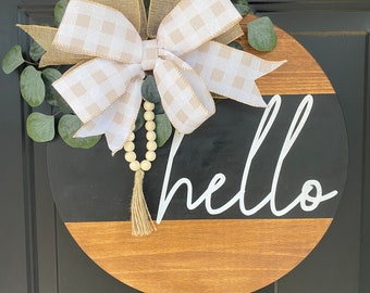 Decorative Wooden Door Hanger | Hello Sign | Front Door Hanger | Wooden Sign | Door Wreath