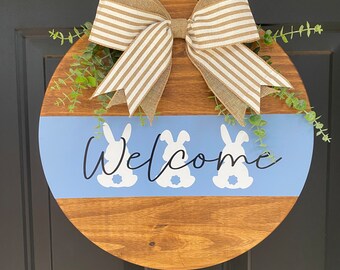 Decorative Wooden Door Hanger | Easter Sign | Front Door Hanger | Wooden Sign | Door Wreath | Holiday Sign | Bunny Door Hanger | Welcome