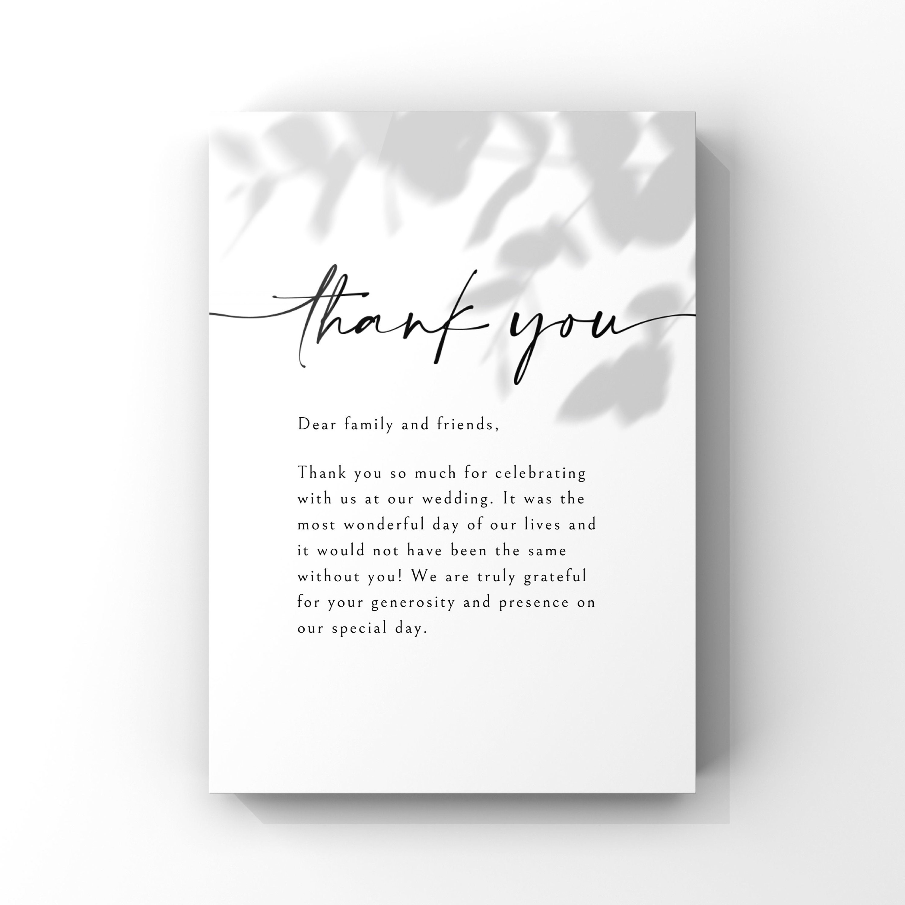 Thank You Letter , Family Friends, Wedding Day, Special Day, Bride and