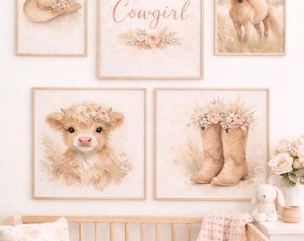 Cowgirl Nursery Prints Set | Pink Western Decor (Digital Download)