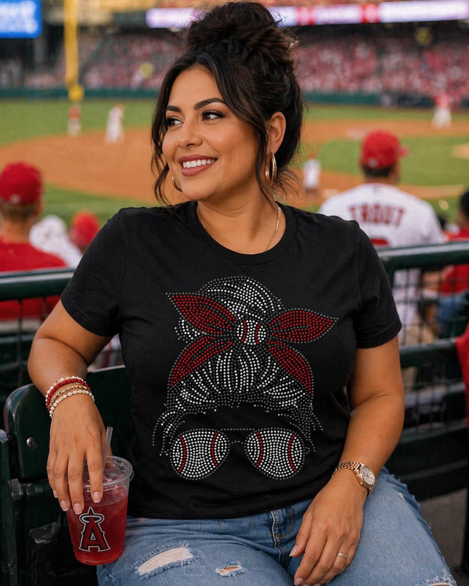 Baseball Mom Rhinestone SVG, Messy Bun Baseball Shirt Design, Game Day ...