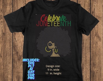 Celebrate Juneteenth Rhinestone Template SVG – Afro Woman Hotfix SS10 Design – Cricut Silhouette Digital Download