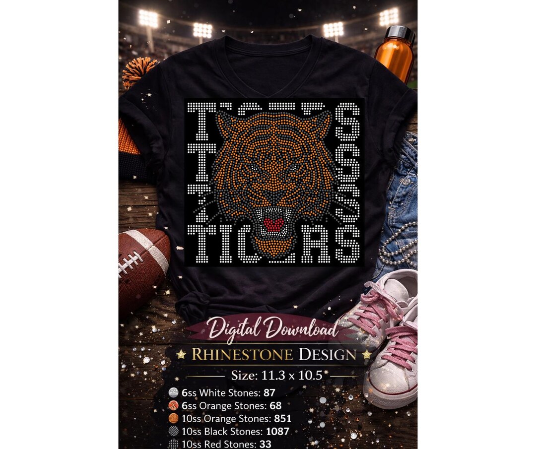 Tigers Rhinestone Design Tigers Rhinestone SVG | Mascot Bling Shirt Design (digital Download) - Etsy