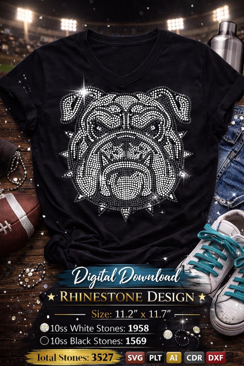 Bulldog Rhinestone SVG Design | Mascot Bling Shirt Template (digital ...