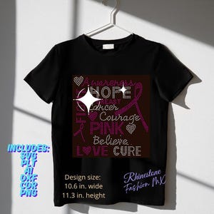 Breast Cancer Awareness Rhinestone SVG | Hope Fight Pink Ribbon Hotfix Template | Cricut Silhouette  Digital Download