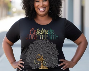 Instant Download SVG Rhinestone Template Celebrate Juneteenth Afro lady gold earrings