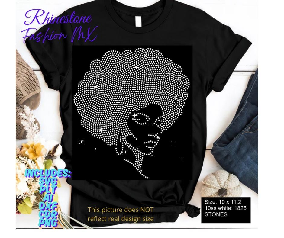 Afro Woman Rhinestone SVG Template | Black Girl Magic Design (instant ...