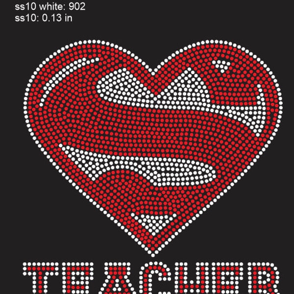 Super Teacher Heart Rhinestone Digital Design